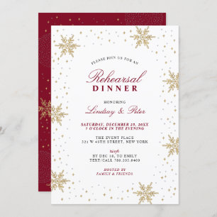 Gold & Red Christmas Rehearsal Dinner Invitation