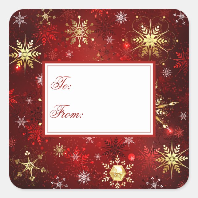Gold Red Christmas Snowflakes Xmas Holiday Square Sticker (Front)