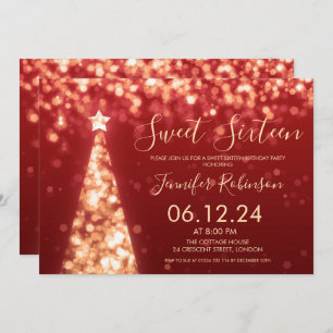 Gold & Red Christmas Sweet 16 Party Invitation