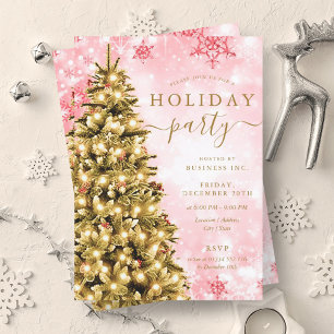 Gold Red Christmas Tree Company Holiday Party  Invitation