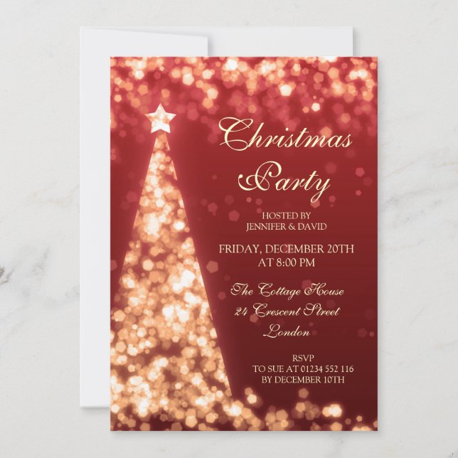 Gold & Red Christmas Tree Holiday Party Invitation (Front)