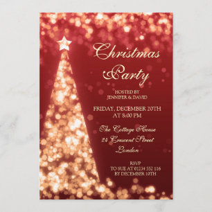 Gold & Red Christmas Tree Holiday Party Invitation