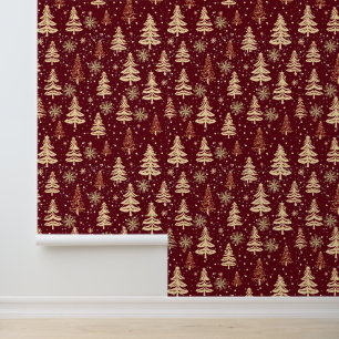 Gold Red Christmas Tree Snowflakes Peel And Stick  Wallpaper