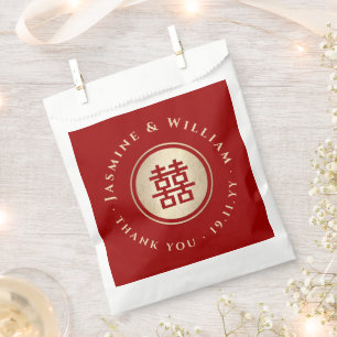 Gold/Red Circle Double Happiness Chinese Wedding Favour Bag