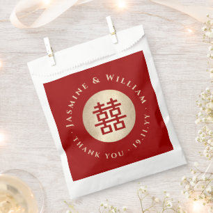 Gold/Red Circle Double Happiness Chinese Wedding Favour Bag