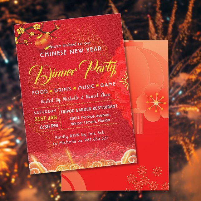 Gold & Red CNY Party Chinese New Year Celebration Invitation (Creator Uploaded)