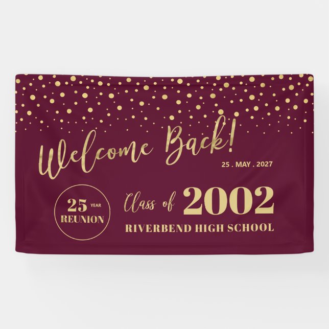 Gold & Red Confetti Class Reunion Party Welcome Banner (Horizontal)