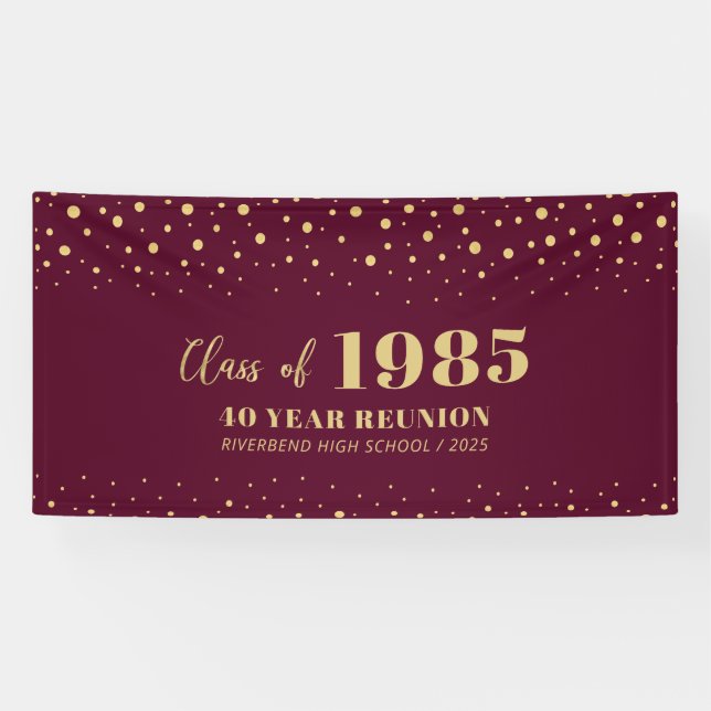 Gold & Red Confetti Class Reunion Party Welcome Banner (Horizontal)