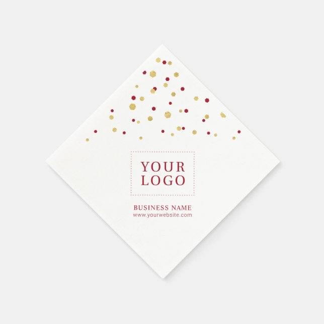 Gold Red Confetti Custom Business Promotional Logo Napkin (Corner)
