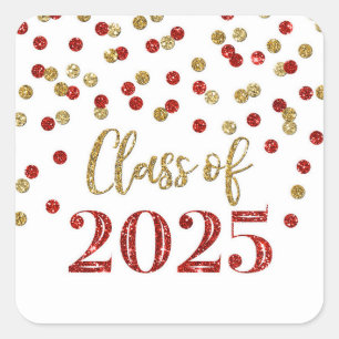 Gold Red Confetti Graduation 2025 Square Sticker