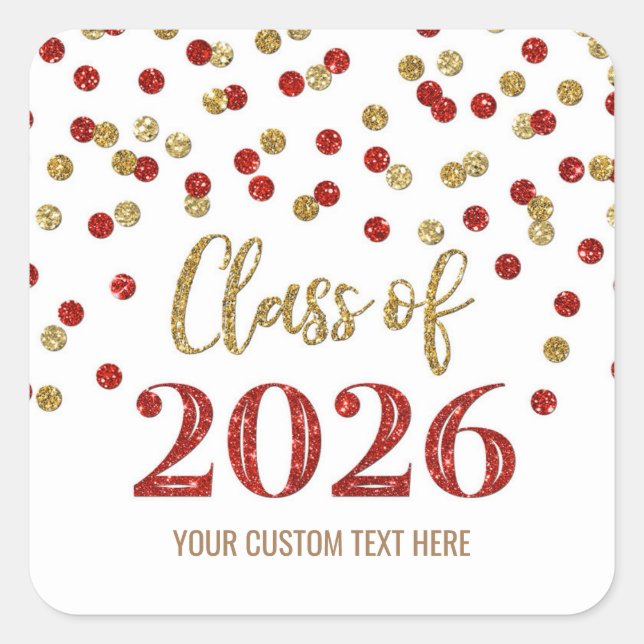 Gold Red Confetti Graduation 2026  Square Sticker (Front)
