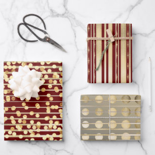 Gold red confetti stripes elegant formal pattern wrapping paper sheet