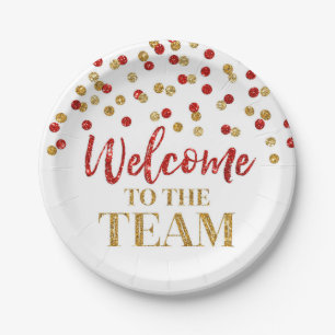 Gold Red Confetti Welcome to the Team Paper Plate