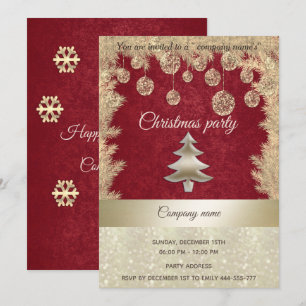 Gold red corporate Christmas party Invitation