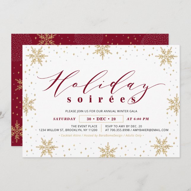 Gold & Red Corporate Holiday Soiree Party Invitation (Front/Back)
