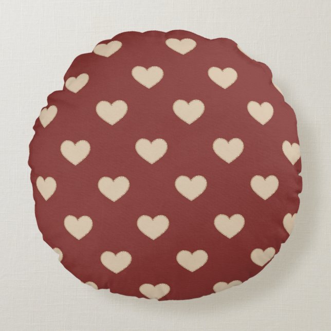 Gold Red Cream Glitter Hearts  Round Cushion (Front)