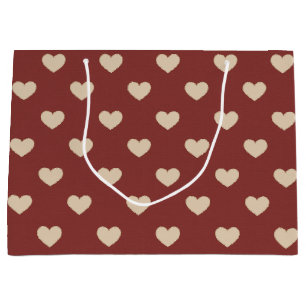 Gold Red Cream Glitter Hearts Valentine's Day Large Gift Bag