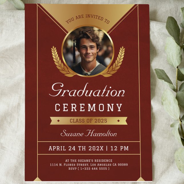 Gold Red Custom Photo Graduation Ceremony Invitation (Creator Uploaded)