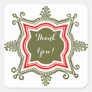 Gold Red Custom Thank You Stickers