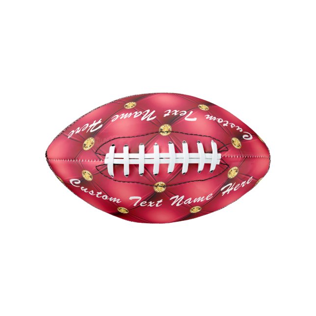 Gold Red Diamond Tufted Custom Text Football Gift (Front)