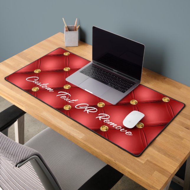 Gold Red Diamond Tufted Custom Text Name Desk Mat (Office 2)