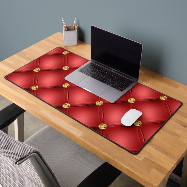 Gold Red Diamond Tufted Desk Mat (Office 2)
