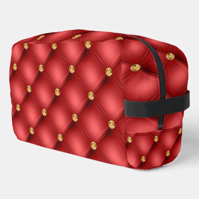 Gold Red Diamonds Tufted Dopp Kit (Left Corner)