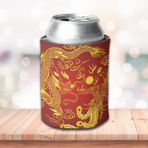 Gold Red Dragon Phoenix Chinese Wedding Favour Can Cooler