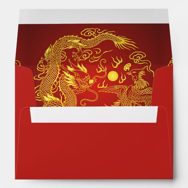 Gold Red Dragon Phoenix Chinese Wedding Favour Envelope (Back (Bottom))