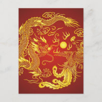 Gold Red Dragon Phoenix Chinese Wedding Favour