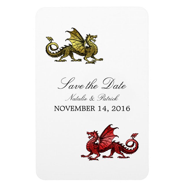 Gold Red Dragon Save the Date Magnet (Vertical)