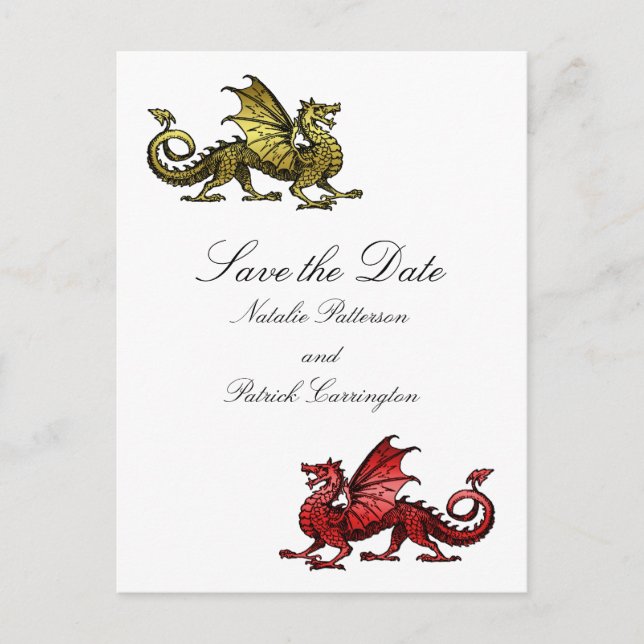 Gold Red Dragon Save the Date Postcard (Front)