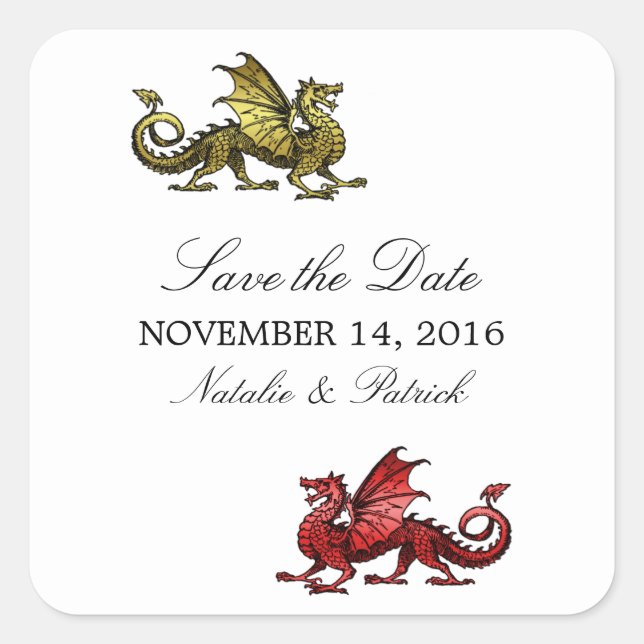 Gold Red Dragon Save the Date Stickers (Front)