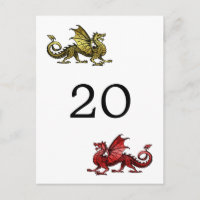 Gold Red Dragon Table Number Postcard