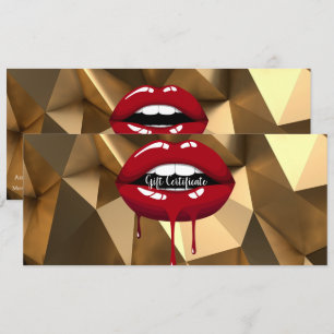 Gold Red Dripping Lips Makeup Gift Certificate Invitation