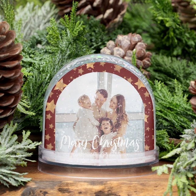 Gold Red Family Photo Merry Christmas Snow Globe (Winter)