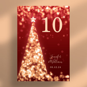 Gold Red Festive Xmas Tree Holiday Wedding Table Number