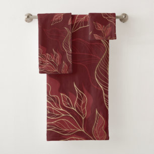 Gold Red Floral Bath Towel Set