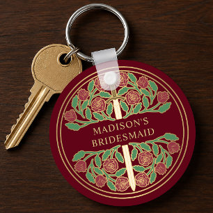 Gold Red Floral Bridesmaid Royal Wedding Gift Key Ring