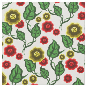 Gold/red flowers/green leaves/Folk floral Fabric