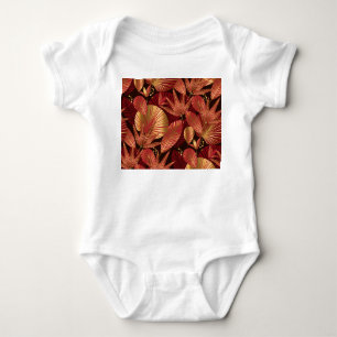 Gold Red, Geometric Tropical Pattern. Baby Bodysuit