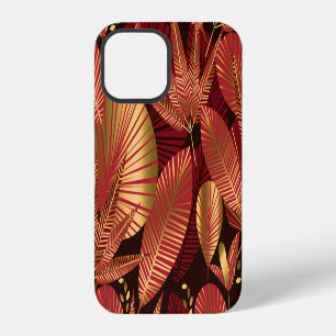 Gold Red, Geometric Tropical Pattern. iPhone 12 Case