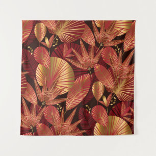 Gold Red, Geometric Tropical Pattern. Tapestry