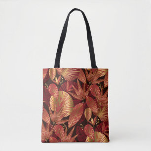 Gold Red, Geometric Tropical Pattern. Tote Bag
