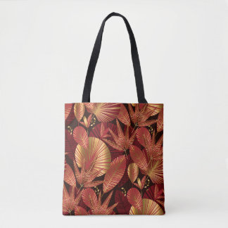 Gold Red, Geometric Tropical Pattern. Tote Bag
