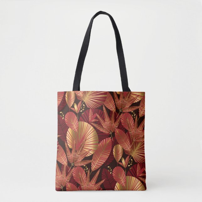 Gold Red, Geometric Tropical Pattern. Tote Bag (Front)