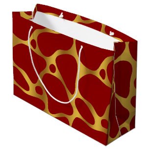 Gold & Red Giraffe Pattern Large Gift Bag
