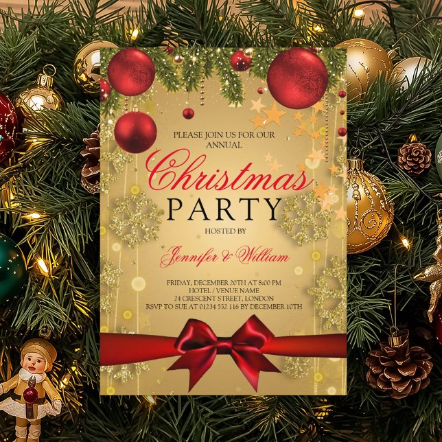 Gold & Red Glam Christmas Holiday Party Invitation (Gold & Red Glam Christmas Holiday Party Invitation)