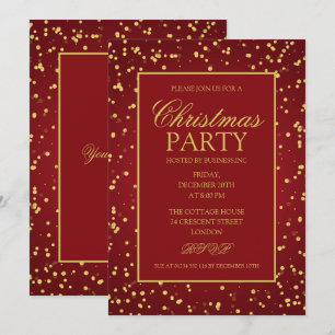 Gold Red Glitter Dots Christmas Holiday Party Invitation