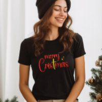 Gold Red Glitter Merry Christmas Christian Cross